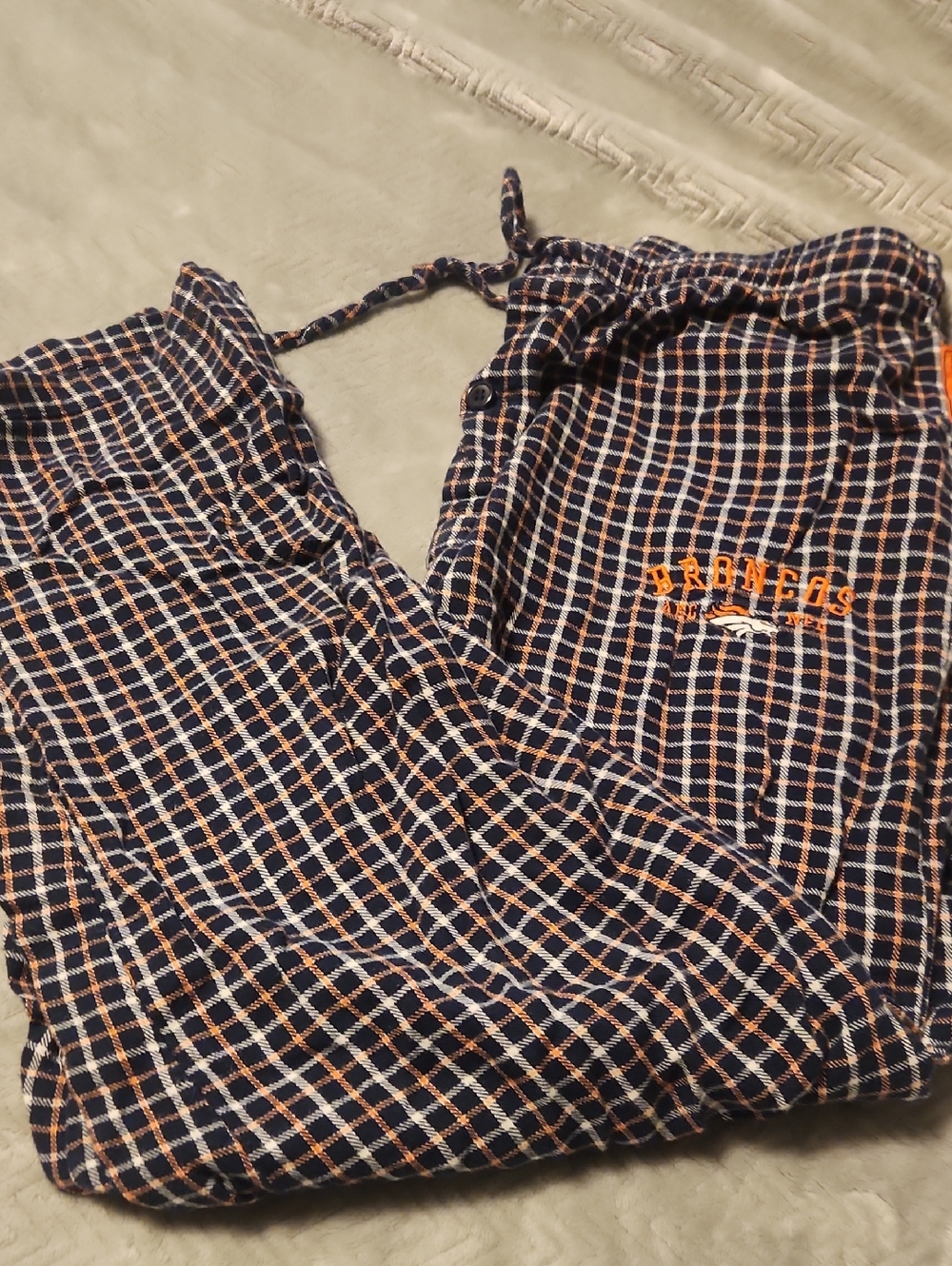 NFL Navy and Orange Plaid Flannel Pants